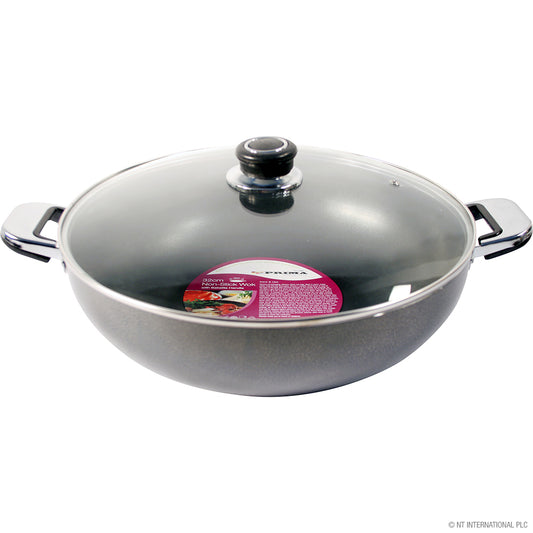 Wok antiadhésif Premium 32 cm avec couvercle en verre et double poignée - Sublimez votre expérience culinaire