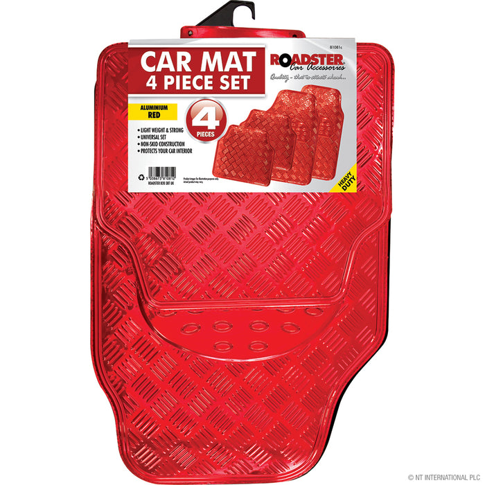 Upgrade Your Car Interior with 4pc Aluminium Car Mat in Striking Red .