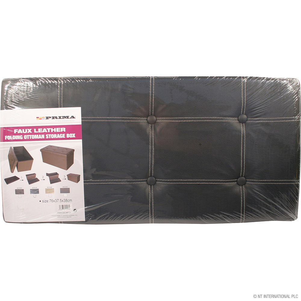 Le pouf ottoman pliable en similicuir noir 76 cm – solution de rangement polyvalente.