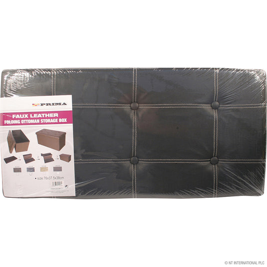 the Double Faux Leather Foldable Ottoman 76cm Black - Versatile Storage Solution.