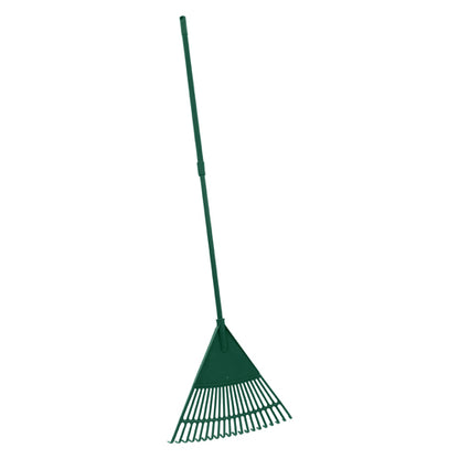 Râteau à feuilles JVL de jardin extérieur avec manche télescopique, vert