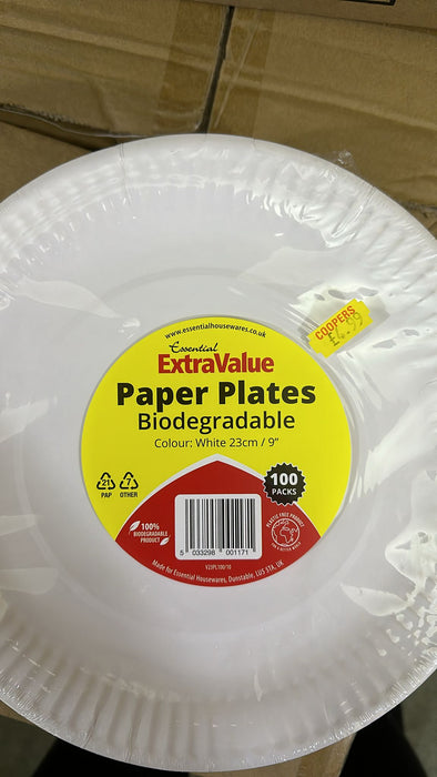 Eco-Friendly White Biodegradable Paper Plates 23cm / 9" Diameter