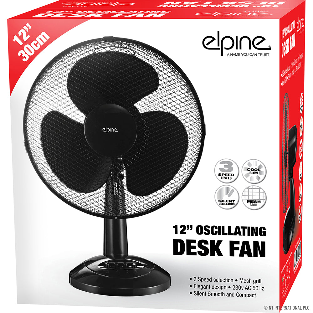 Restez au frais avec style : Ventilateur de bureau oscillant de 30 cm, élégant et noir.