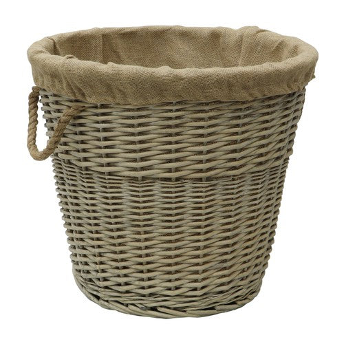 Panier à bûches en saule ancien avec doublure et poignées en corde | Solution de rangement rustique.
