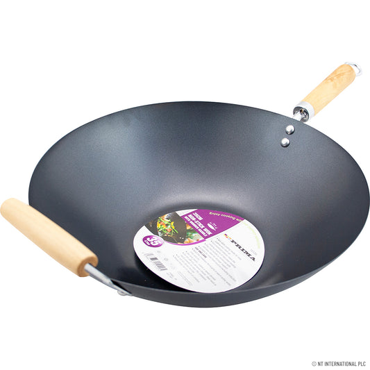 Wok antiadhésif de 35 cm – Double manche en bois pour une cuisine sans effort