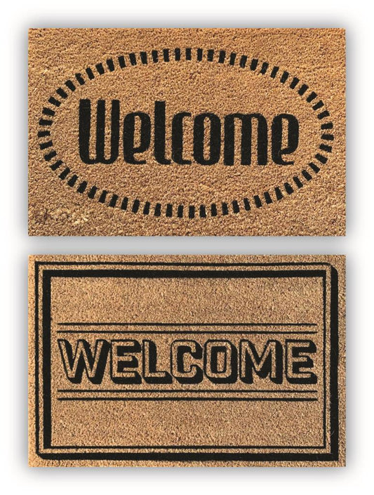 Paillasson en fibre de coco de qualité supérieure - Welcome 40 x 60 | Lot de 2 motifs assortis pour entrées élégantes