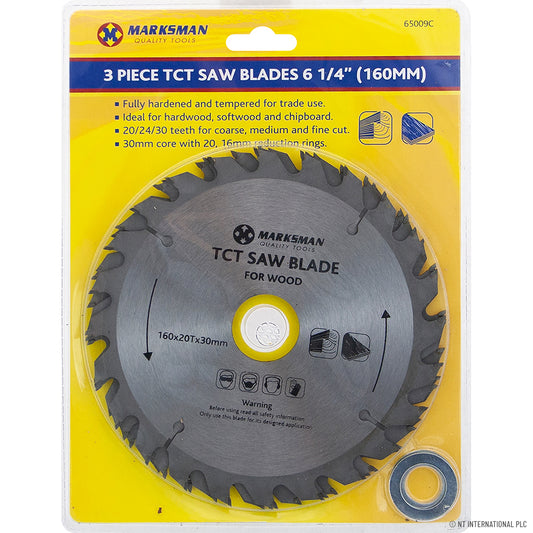Precision Cutting Power Set of 3 High-Performance 6.25" / 160mm TCT Saw Blades
