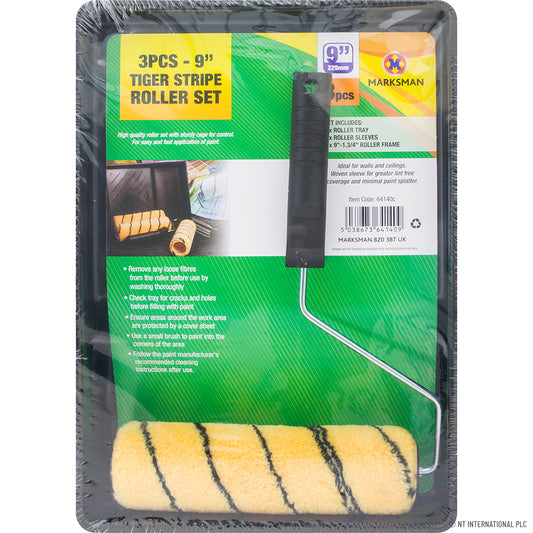 Professional 3pc 9" Tiger Stripe Paint Roller Tray Set - Quality Paint Accessories for Smooth Application