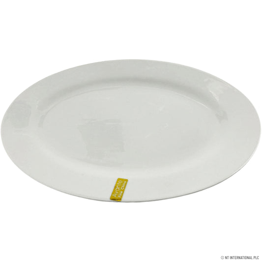 Découvrez l'élégance avec notre assiette ovale de 35,5 cm (14") en New Bone China – Parfaite pour une table stylée.