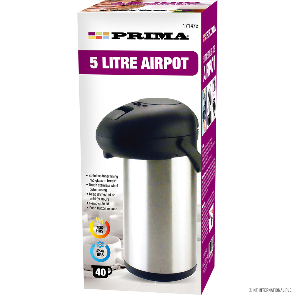 Verseuse isotherme en acier inoxydable 5 L pour le thé et le café - Élégante et durable