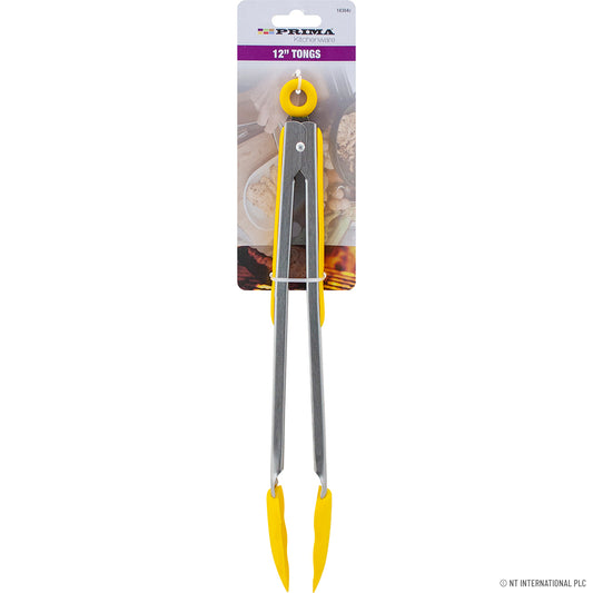 Upgrade Your Kitchen Essentials with a 12-Inch Tong featuring a Silicone Head and Convenient Holder.