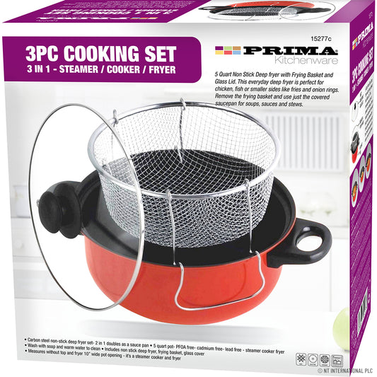 3-Piece Cooking Set: Steamer, Cooker, and Fryer for Ultimate Culinary Convenience