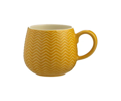 Embossed Chevron Ochre Mug 350ml Stylish Ceramic Drinkware