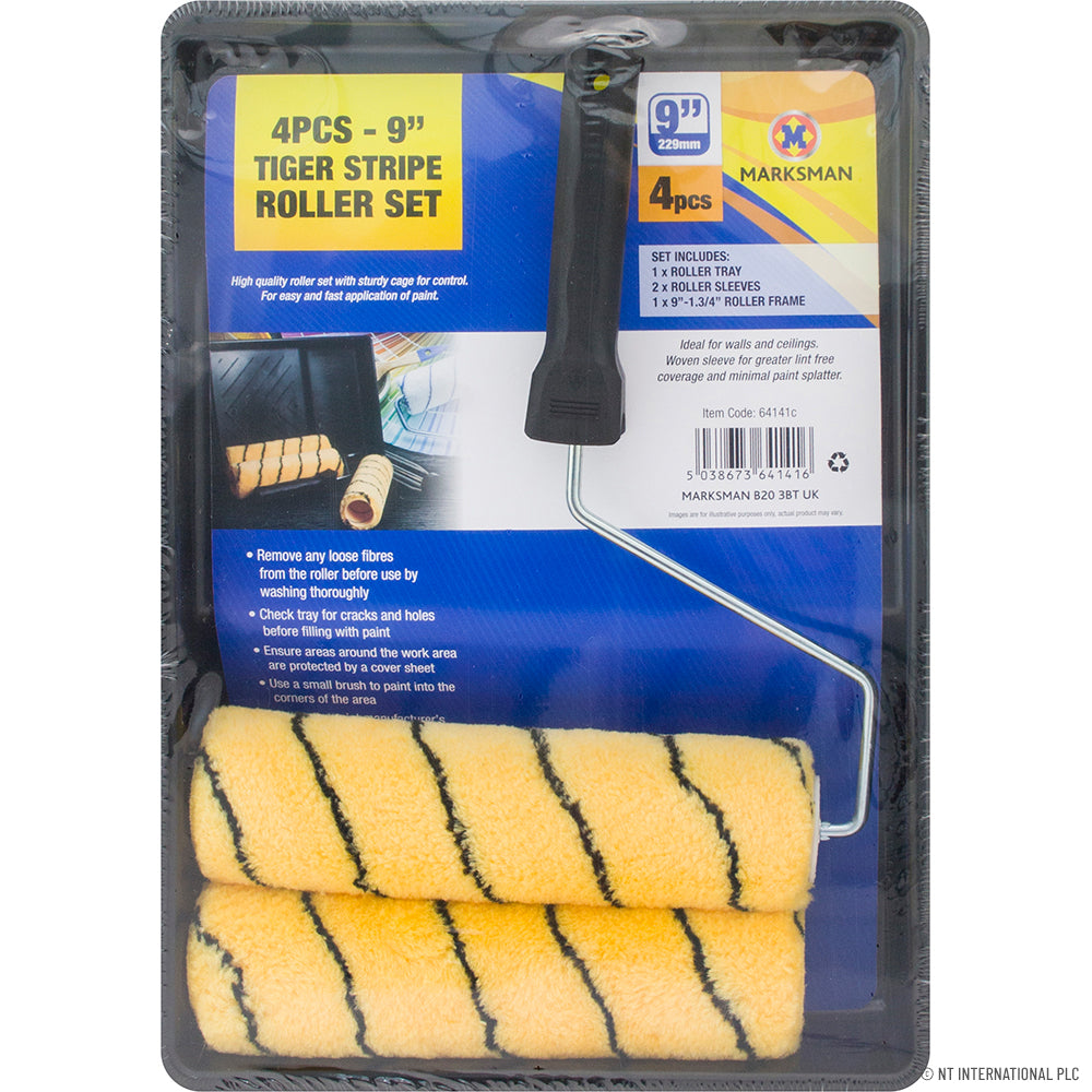 Kit de plateau de rouleau à peinture professionnel 4 pièces de 9" à rayures tigrées - Outils de peinture de qualité pour des finitions lisses