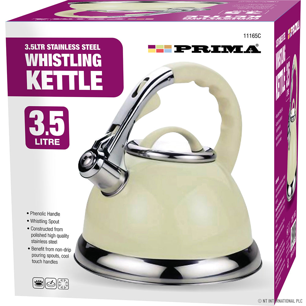 Bouilloire sifflante en acier inoxydable 3,5L crème - Élégante et efficace pour votre cuisine