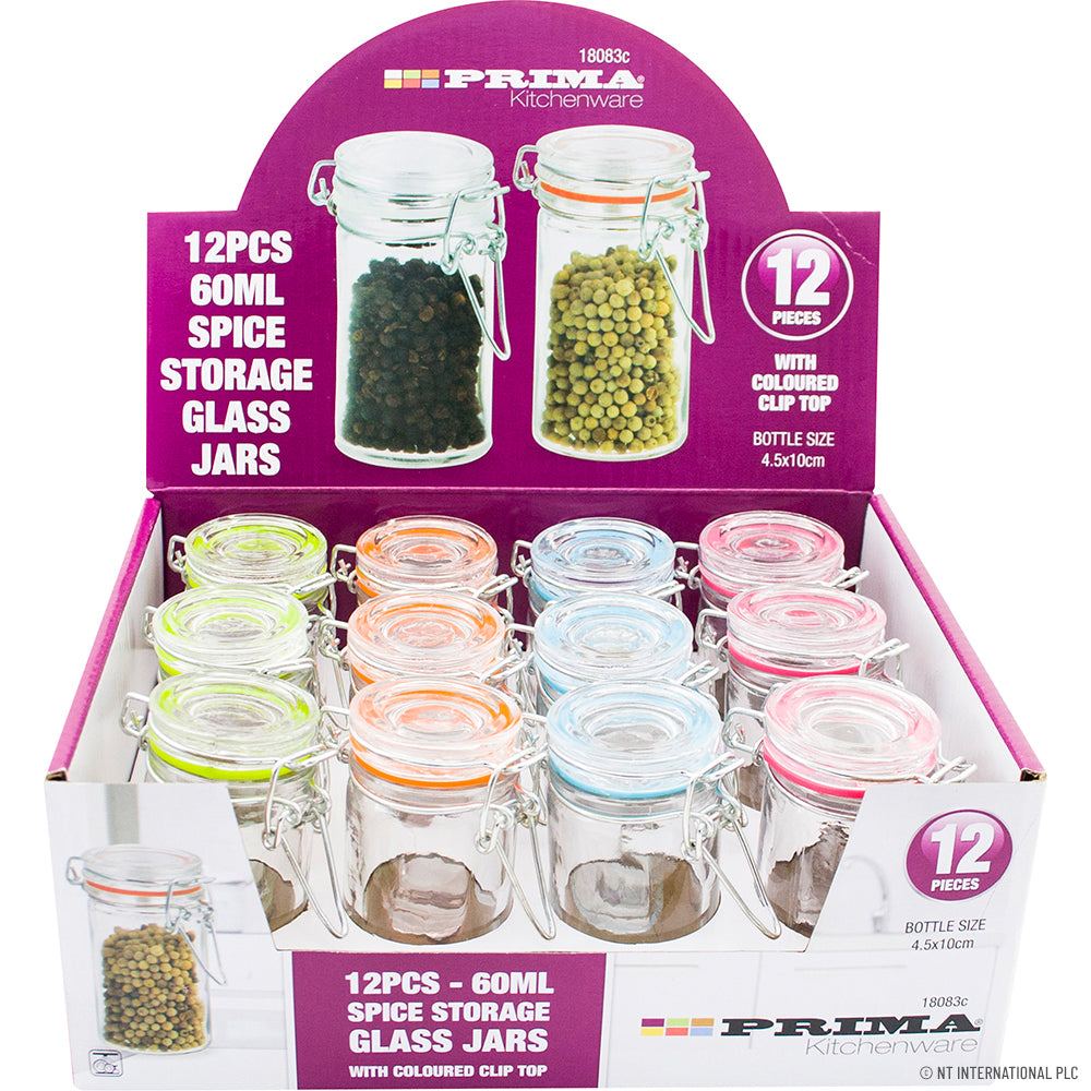 Pot à épices en verre premium 60ml avec couvercle à clip 1,00 £ l'unité