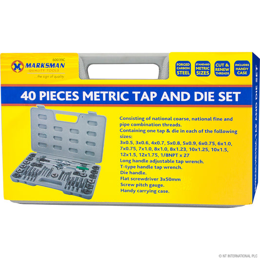 Premium 40pc Metric Tap & Die Set for Precision Thread Cutting - Essential Tool