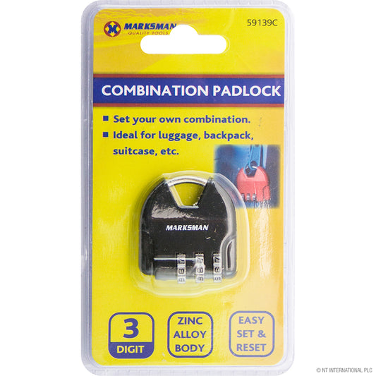 3 Digit Combination Padlock - Durable Zinc Alloy Design