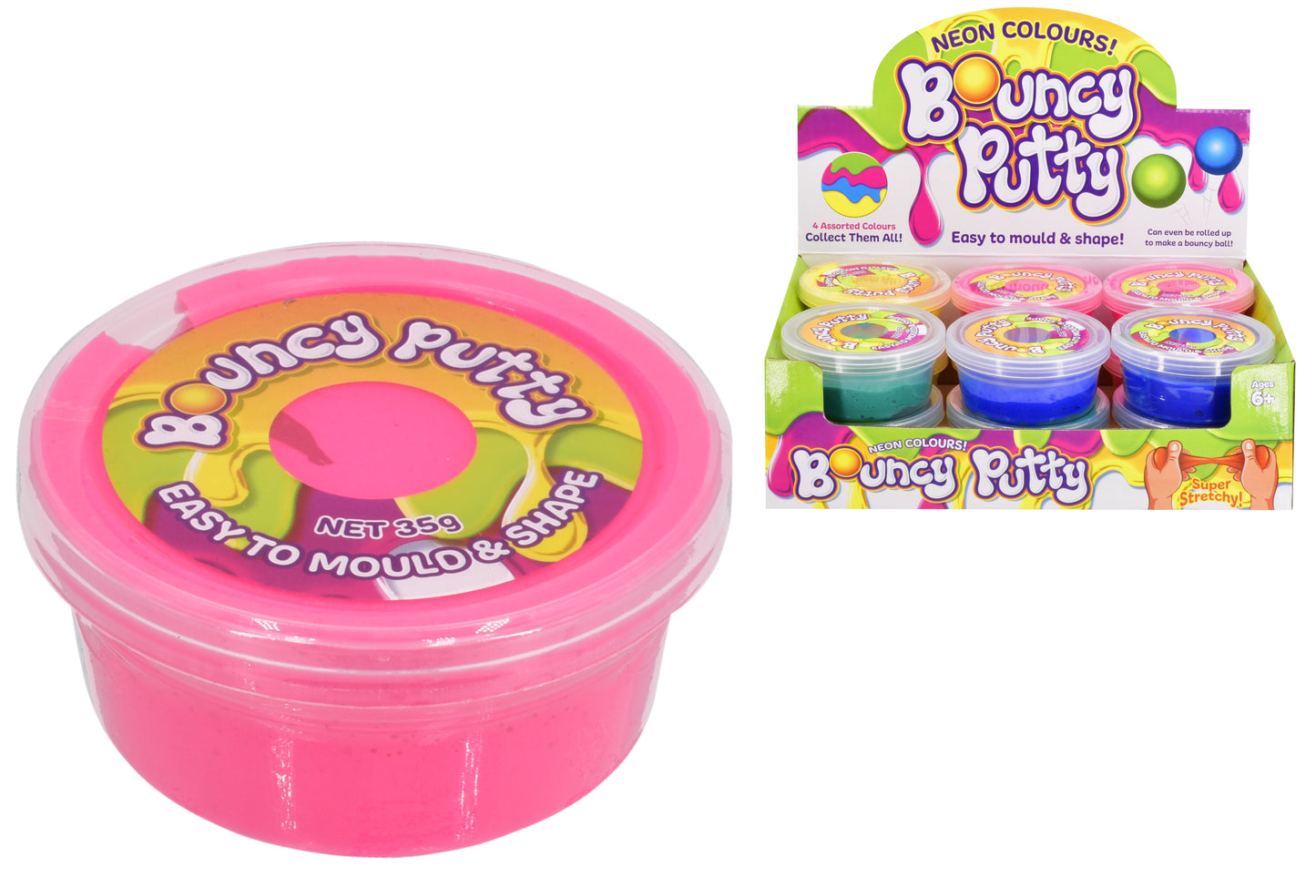 Amusez-vous avec la pâte rebondissante de couleur fluo