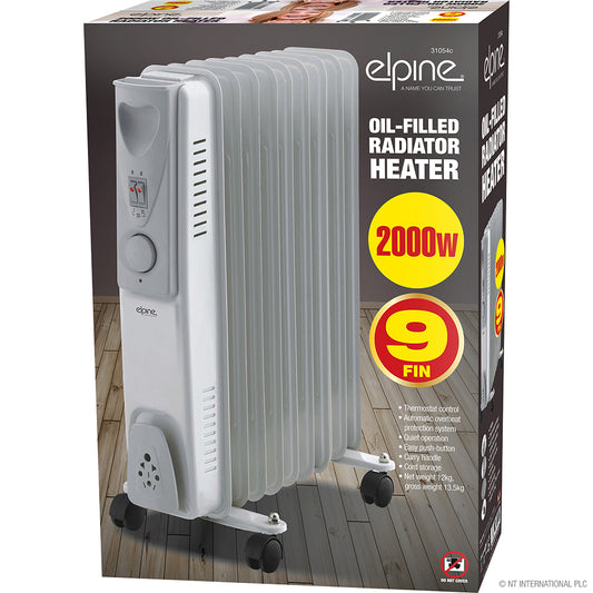 Radiateur électrique à bain d'huile 2000W 9 éléments, coloris blanc élégant - Restez au chaud tout l'hiver.