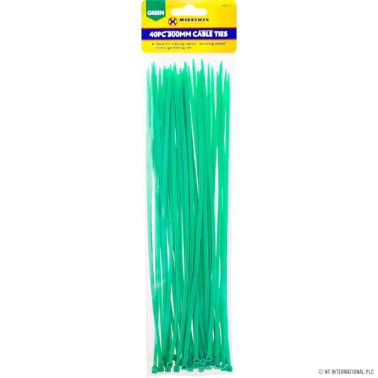 Vibrant Green Cable Ties - Set of 40, 4.8 x 300mm Organize and Secure Wires with Style