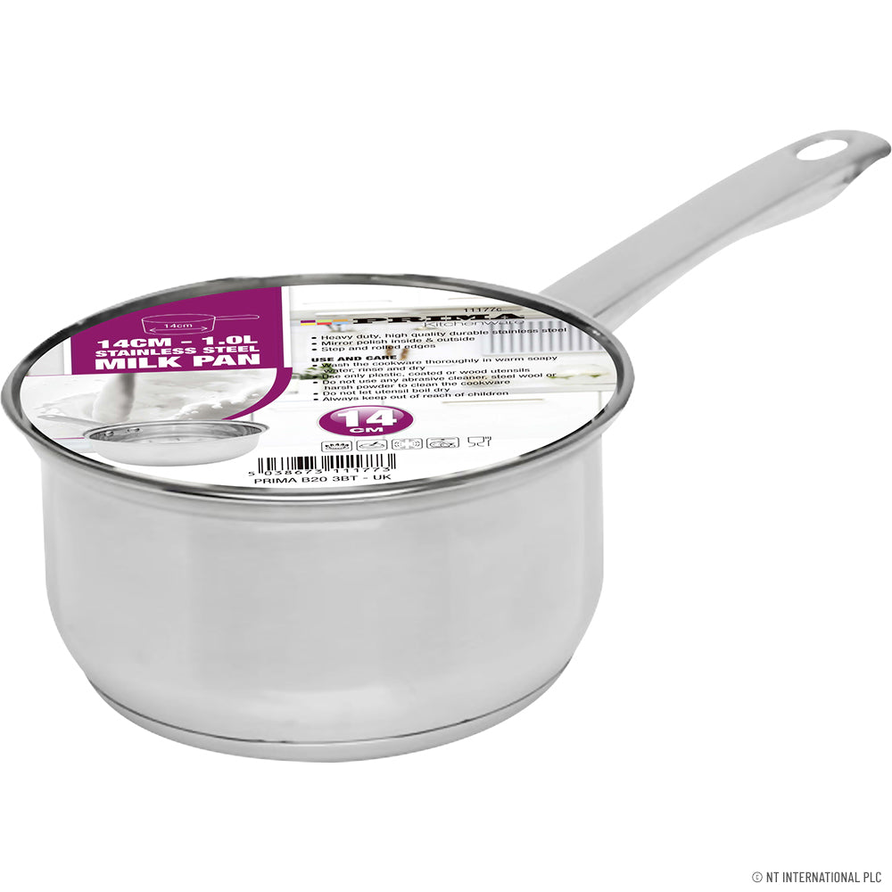 Casserole à lait en acier inoxydable de qualité supérieure de 14 cm avec base à induction – Idéale pour une cuisson efficace