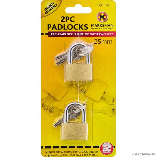 2pc Brass Padlock Set - 25mm