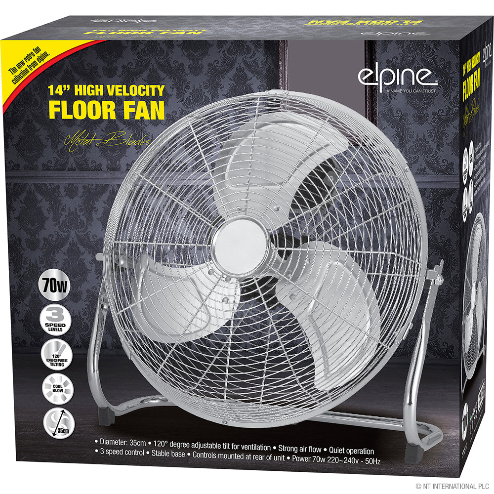 Améliorez votre confort avec notre puissant ventilateur de sol en acier inoxydable de 35 cm (14 pouces) et 70 W – 3 vitesses.