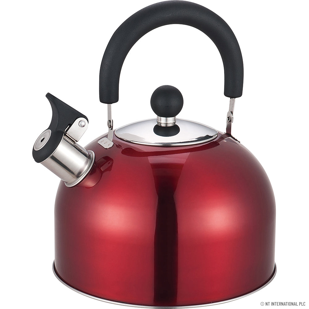 Bouilloire sifflante premium en acier inoxydable de 2,5 L rouge pour une expérience de camping optimale