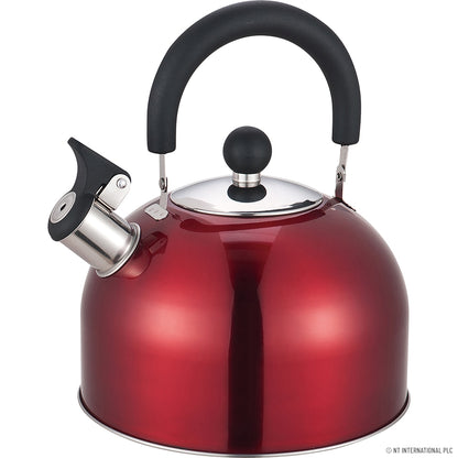 Bouilloire sifflante premium en acier inoxydable de 2,5 L rouge pour une expérience de camping optimale