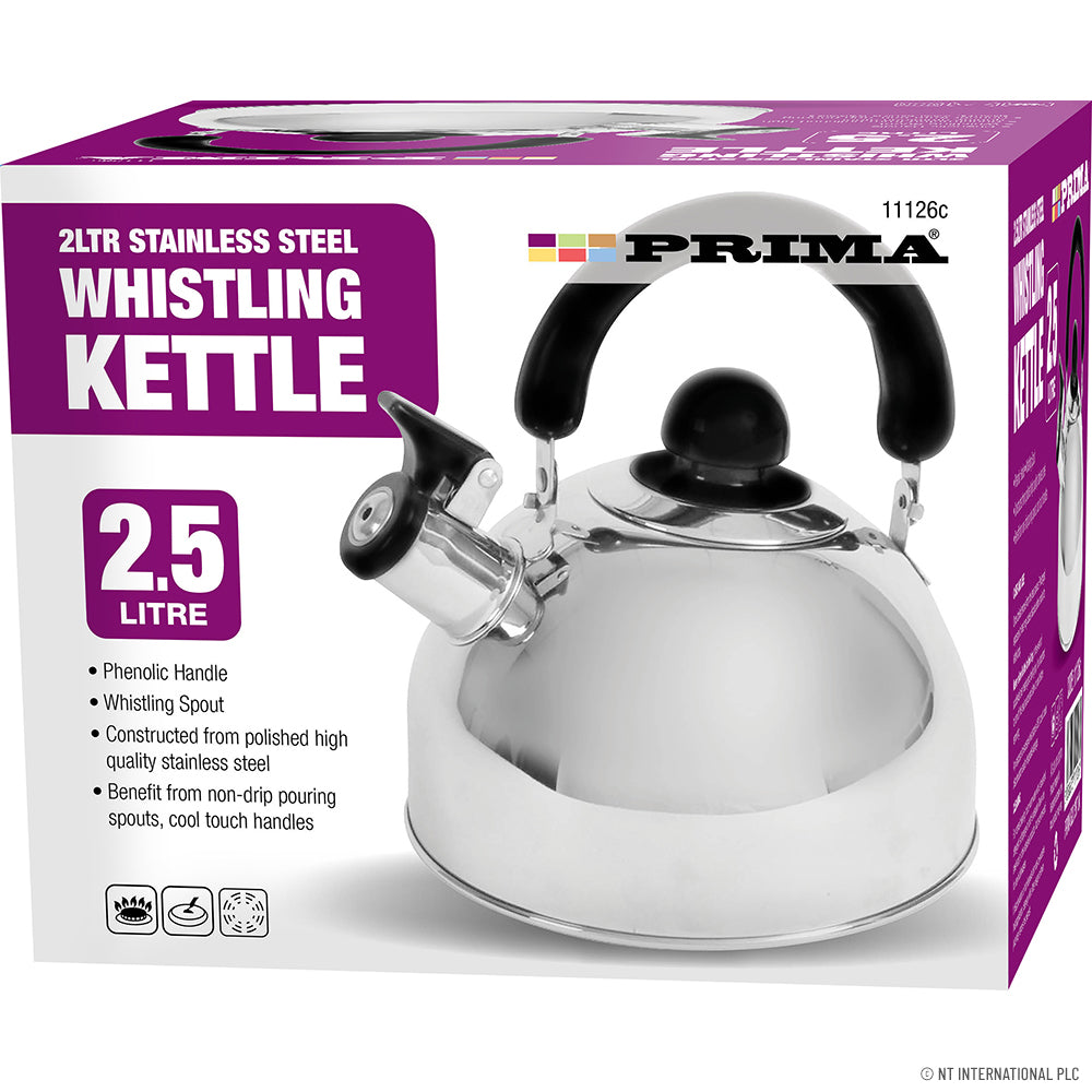 2.5L Stainless Steel Whistling Kettle with Mirror Finish - Elegant Chrome Addition for Your Kitchen