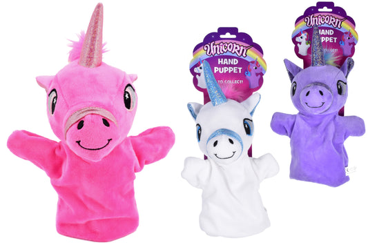 Enchanting 25cm Unicorn Hand Puppet On Tie Card - 3 Assorted Colors