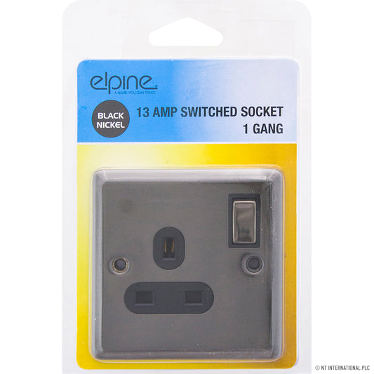 Sublimez votre espace avec une prise simple 13A à interrupteur en nickel noir.