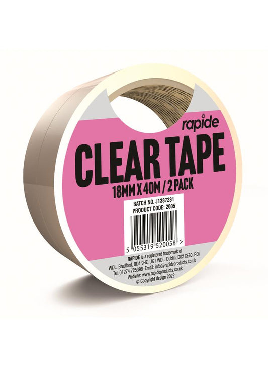 Premium Clear Tape 18mm x 40m 2-Pack - High-Quality Adhesive for Versatile Use | Essential Office and Packaging Supplies