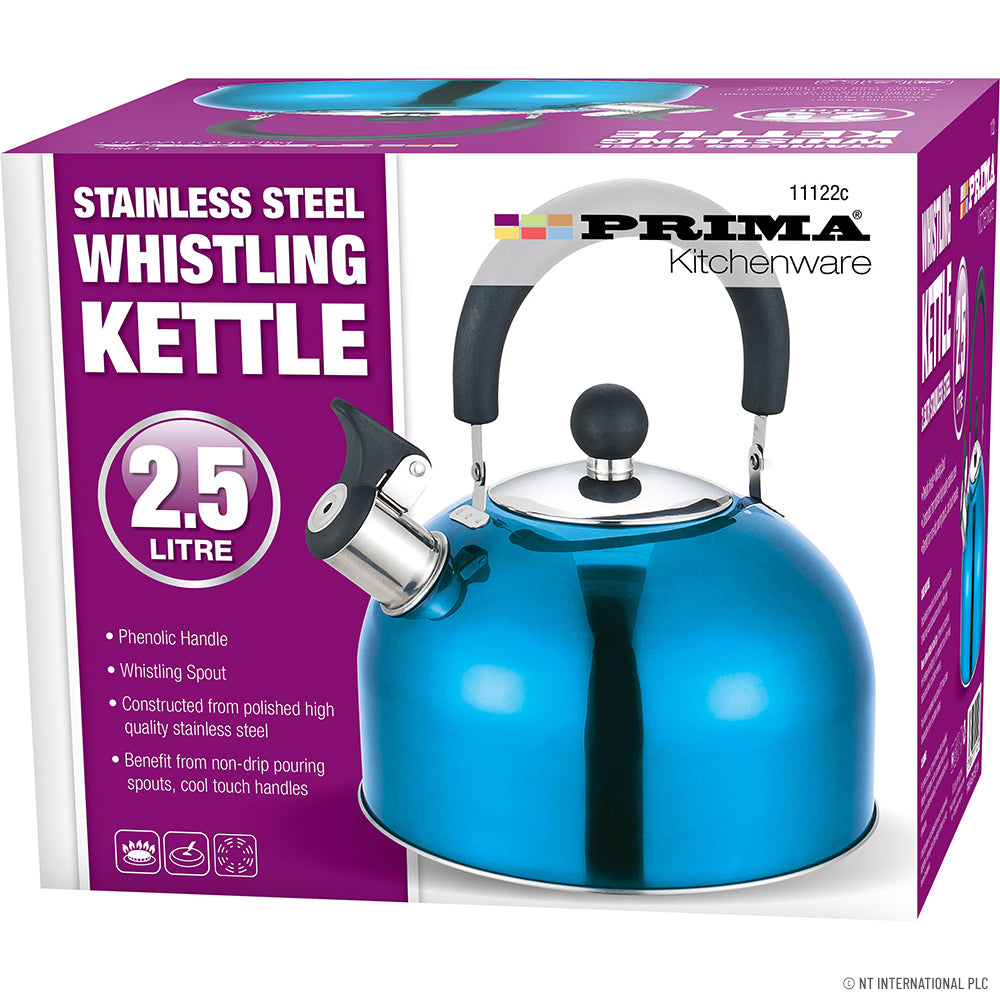 2.5L Stainless Steel Whistling Kettle in Blue for Camping