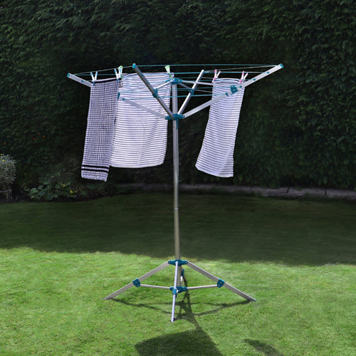 Séchoir à linge rotatif portable en aluminium avec sac de transport - Argent | 16m 4 bras | Solution de séchage extérieur pratique.
