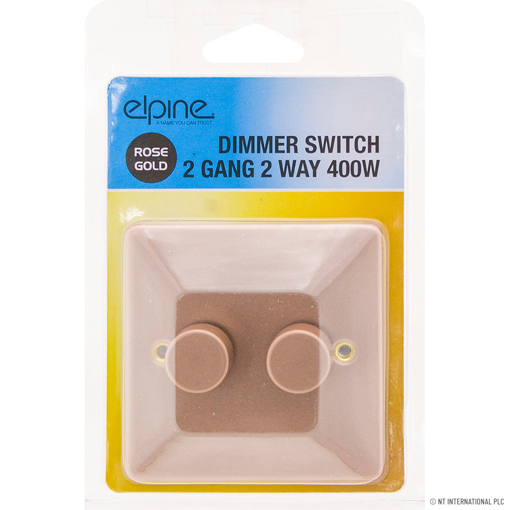 Upgrade Your Home Lighting with Our Rose Gold Dimmer Switch - 2 Gang 2 Way, 400W | Shop Stylish and Functional Lighting Solutions