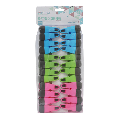 the Prism 24 Pack Soft Touch Clip Pegs in Assorted Colors | Get Organized Today.
