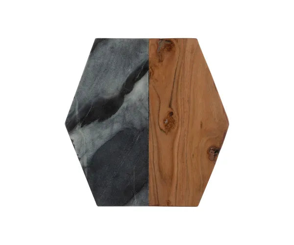 Éléments Marbre Noir et Planche Hexagonale en Acacia | Accessoires de Cuisine Élégants
