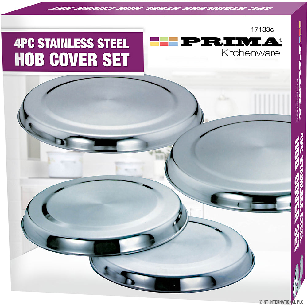 4pc Stainless Steel Hob Cover Set - Enhance Your Kitchen with Elegant Chrome Finish