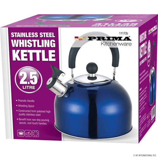 2.5L Stainless Steel Whistling Kettle in Metallic Blue - Stylish and Functional for Your Kitchen