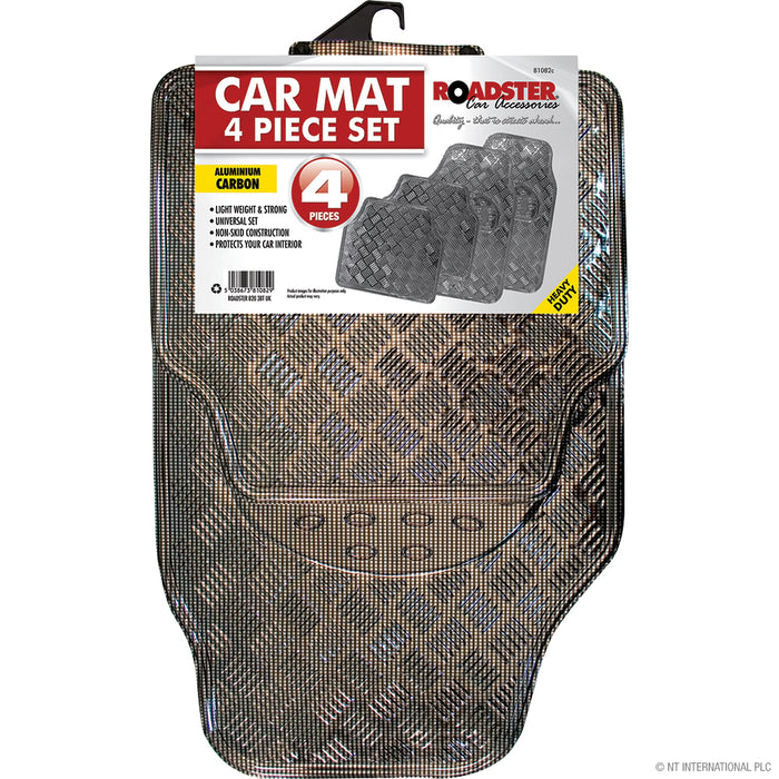 Enhance Your Car's Interior with 4pc Aluminium Carbon Car Mat Set.