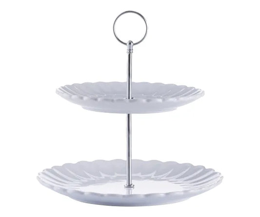 Présentoir à gâteaux à 2 étages de luxe blanc Élégant support pour gâteaux et desserts