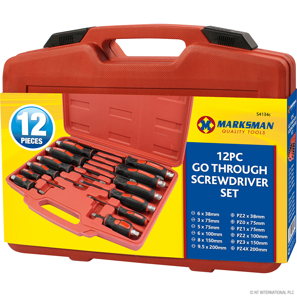 Jeu de tournevis traversants 12 pièces Premium avec mallette de transport Outils essentiels pour le bricolage de précision et les réparations