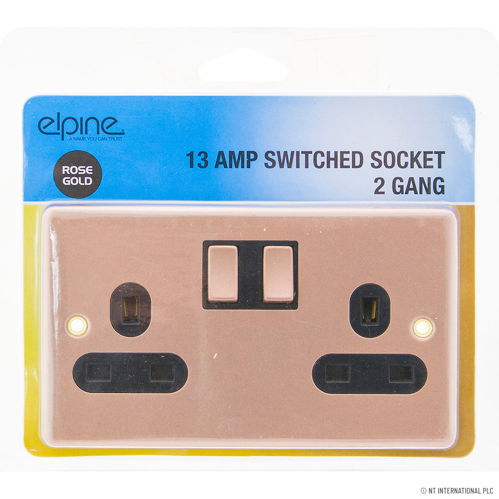 13A 2 Gang Switched Socket in Elegant Rose Gold