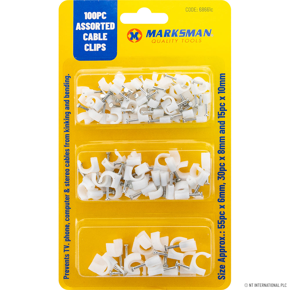 100pc Assorted Cable Clips in White - Declutter Your Space!