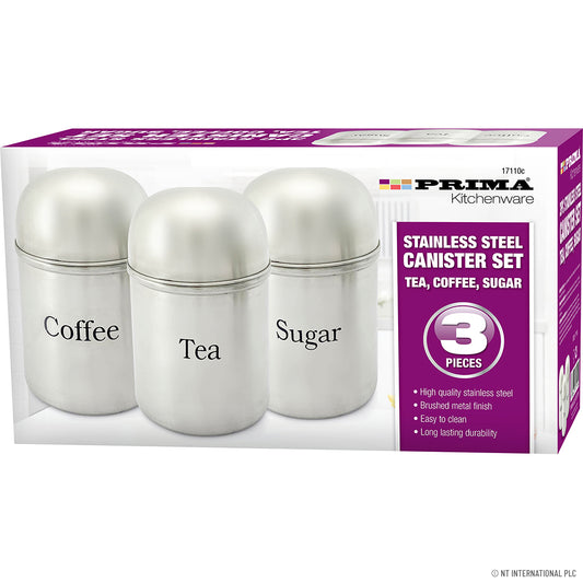 3-Piece Stainless Steel Canisters Set for Coffee, Tea, and Sugar - Stylish Kitchen Storage Solution