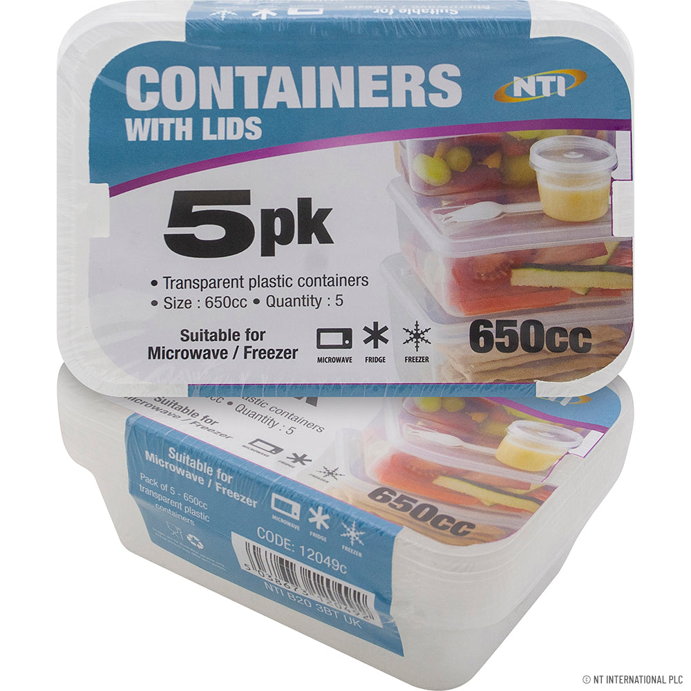 Lot de 5 Boîtes Alimentaires en Plastique 650 cc Micro - Solution Pratique pour le Stockage des Aliments.