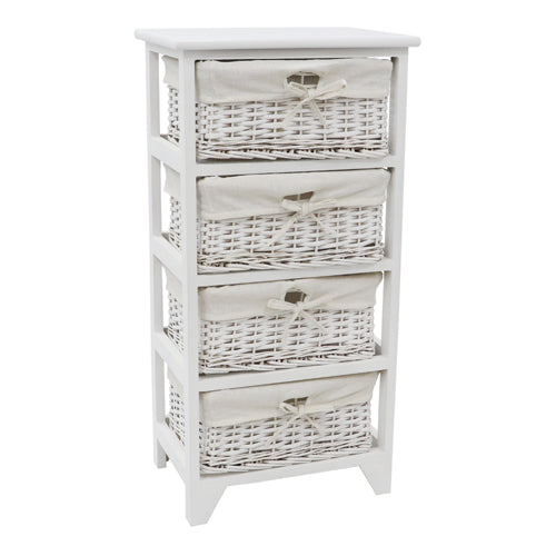 Wimborne 4 Drawer Willow Tall Storage Unit - White | Stylish Storage Solution.