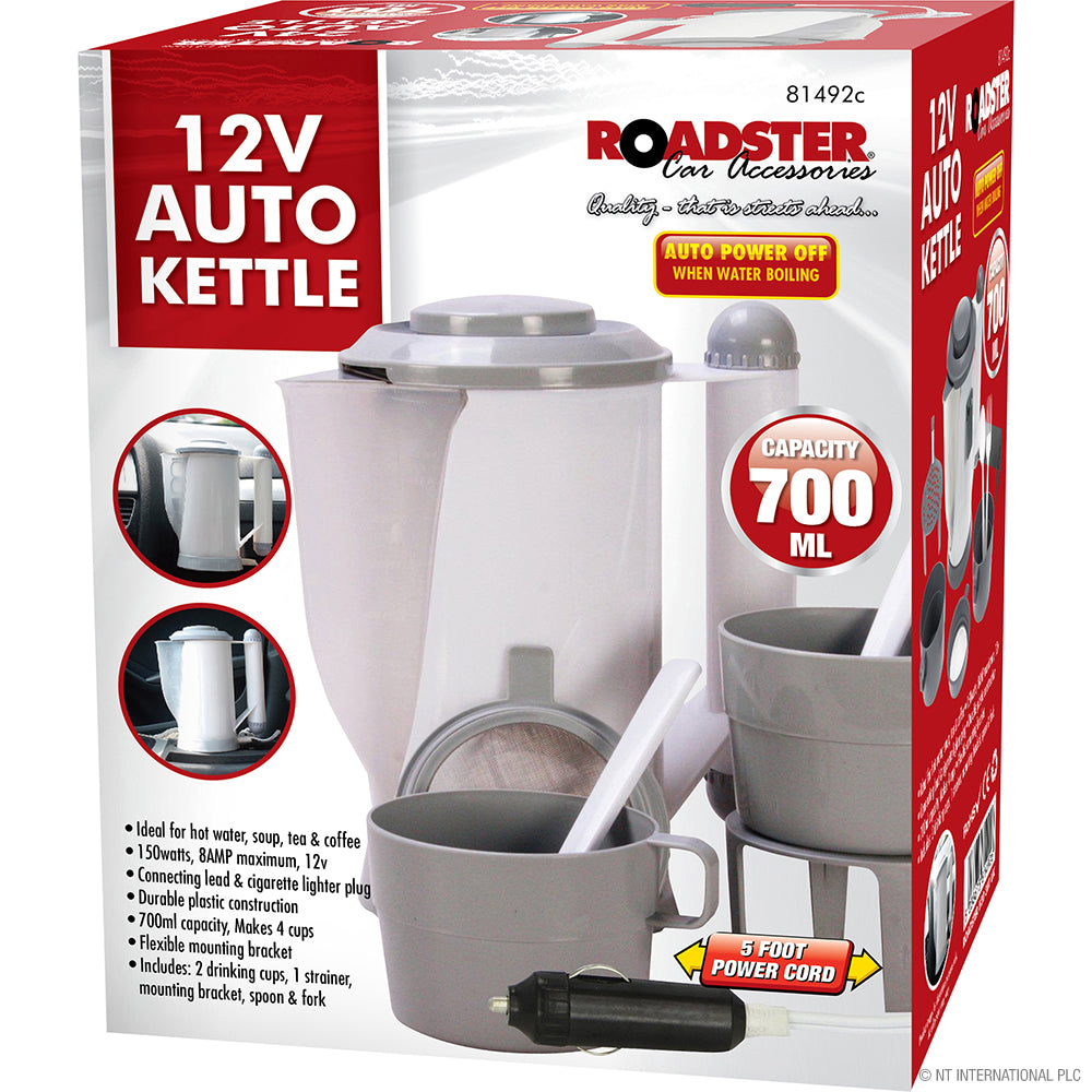 Bouilloire de voyage portable 12V pour voiture - 700 ml | Chauffe-eau pratique pour véhicule.